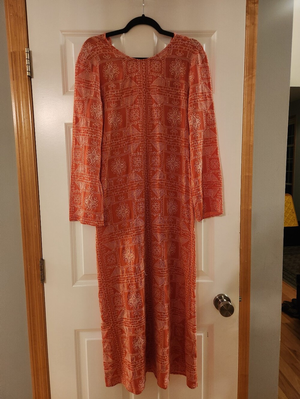 Zara Orange Patterned Maxi Dress with Long Sleeves